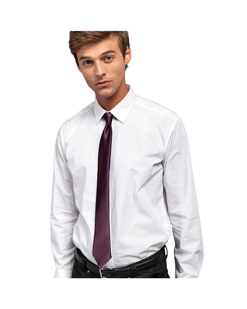 PREMIER Purple Colours Satin Clip Tie (Aubergine) for men