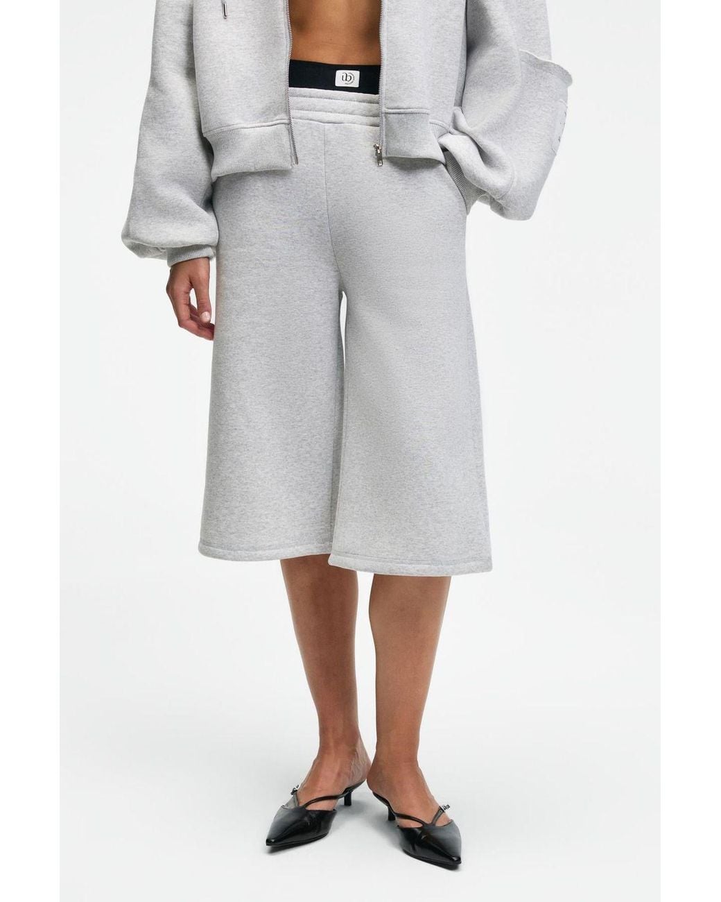 Grimelange Gray High Waist Wide Leg Sweat Shorts