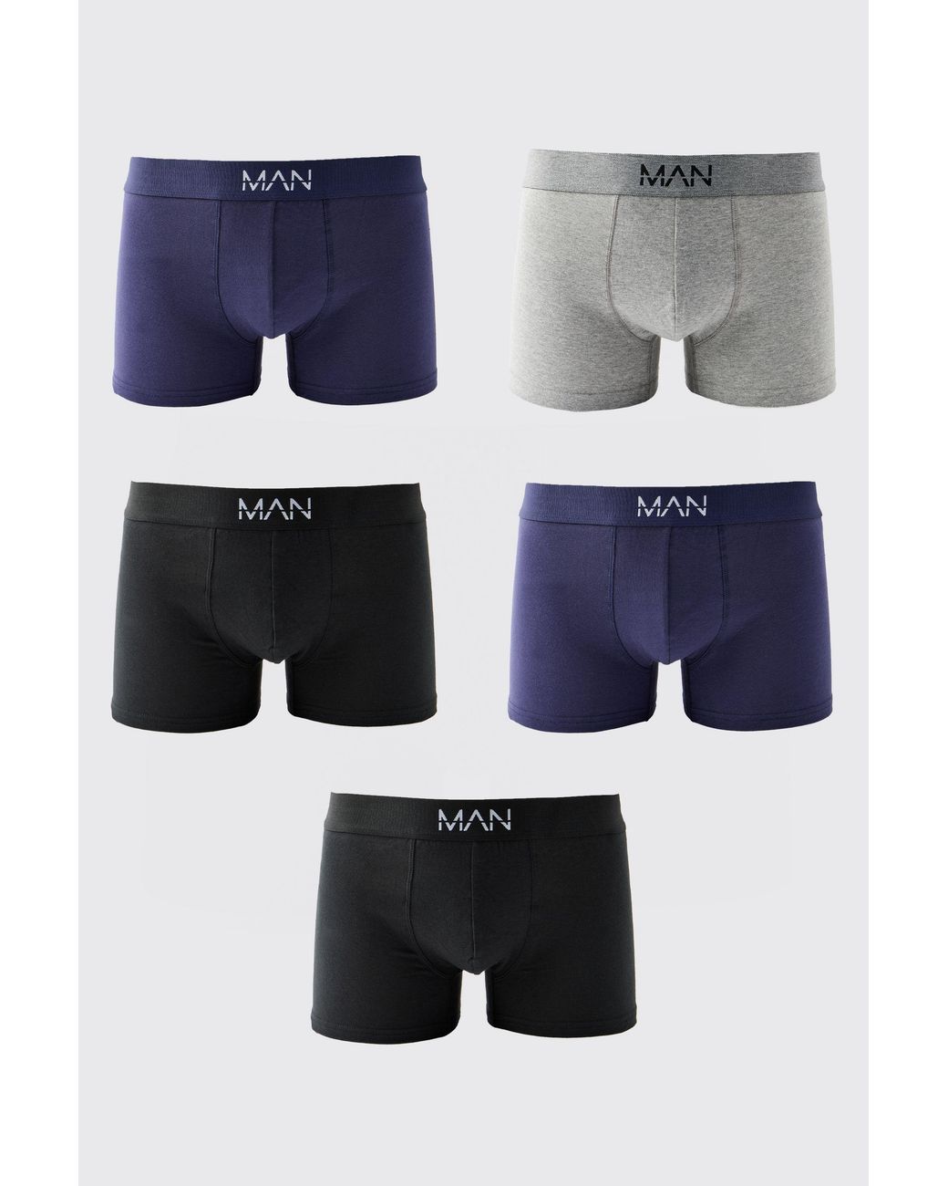 BoohooMAN Blue 5 Pack Mixed Colour Trunks for men