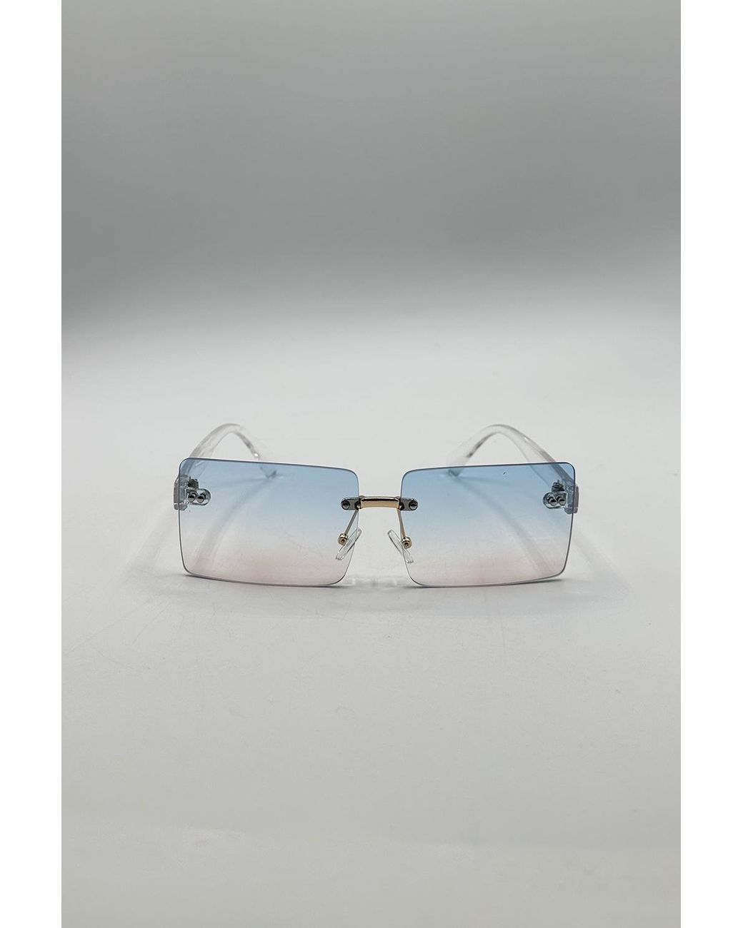 SVNX Blue Square Rimless Sunglasses With Ombre Lens