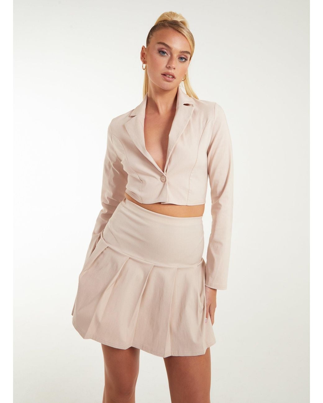 Pink Vanilla Natural Bengaline Cropped Blazer