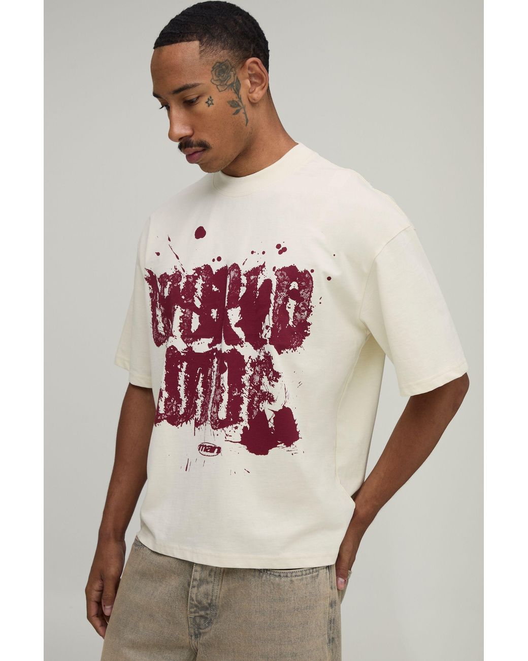 BoohooMAN Pink Oversized Boxy Worldwide Graffiti Print T-Shirt Cotton for men
