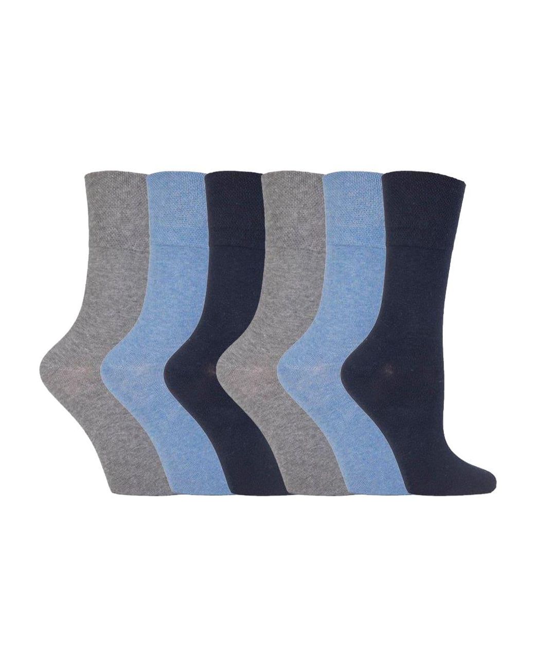 IOMI Blue Ladies 6 Pack Non Elastic Diabetic Socks With Hand Linked Toe Seams