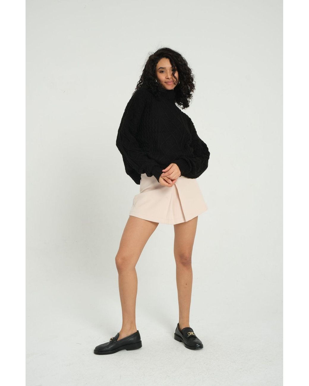 Hiccup Black Cable Knitted High Neck Oversized Sweater