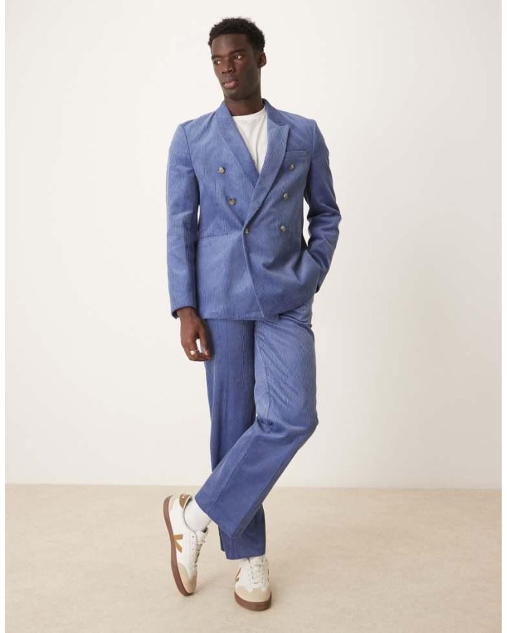 ASOS Blue Straight Fit Corduroy Suit Trousers for men