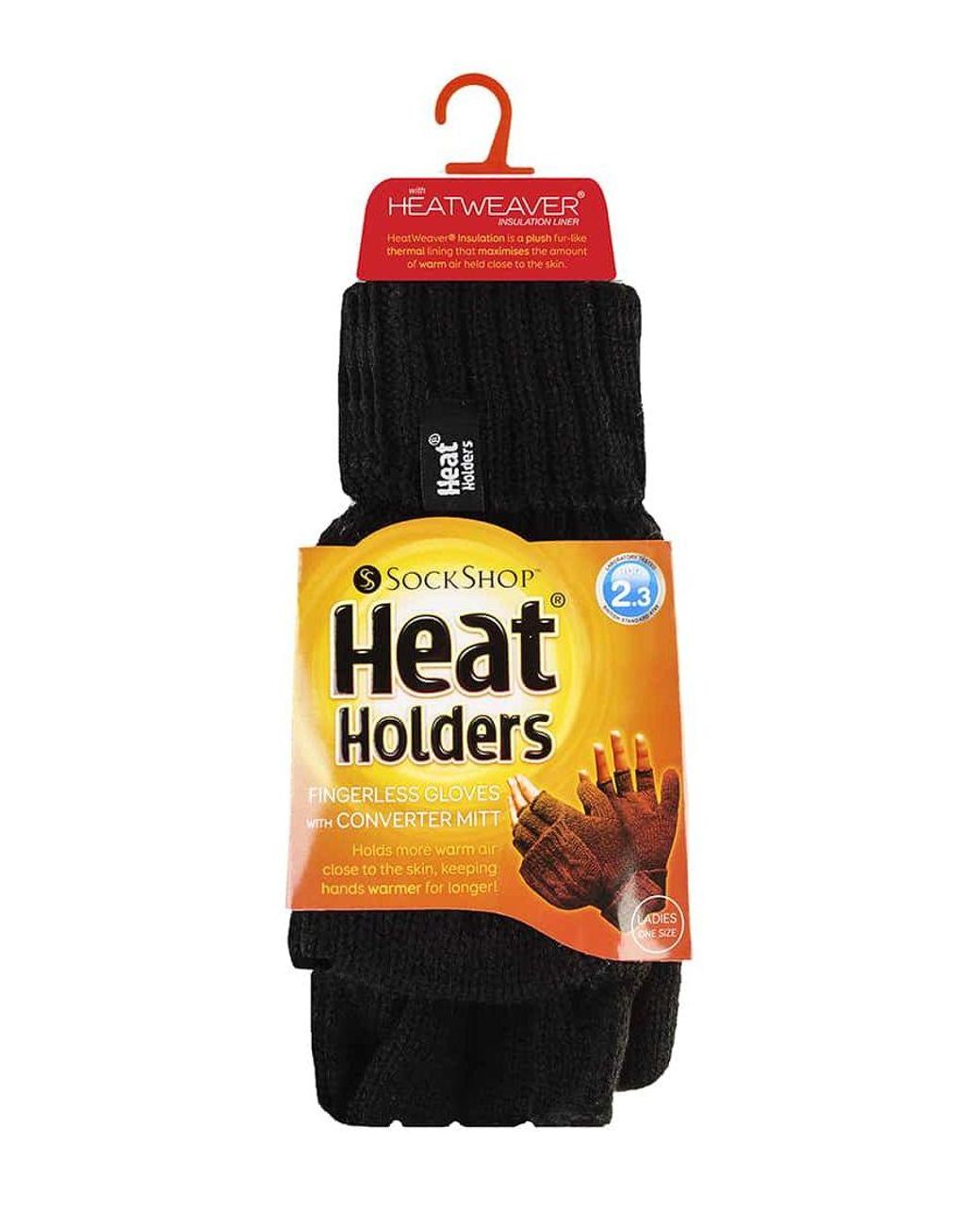 Heat Holders Black Thermal Converter Fingerless Cable Knit 2.3 Tog Gloves