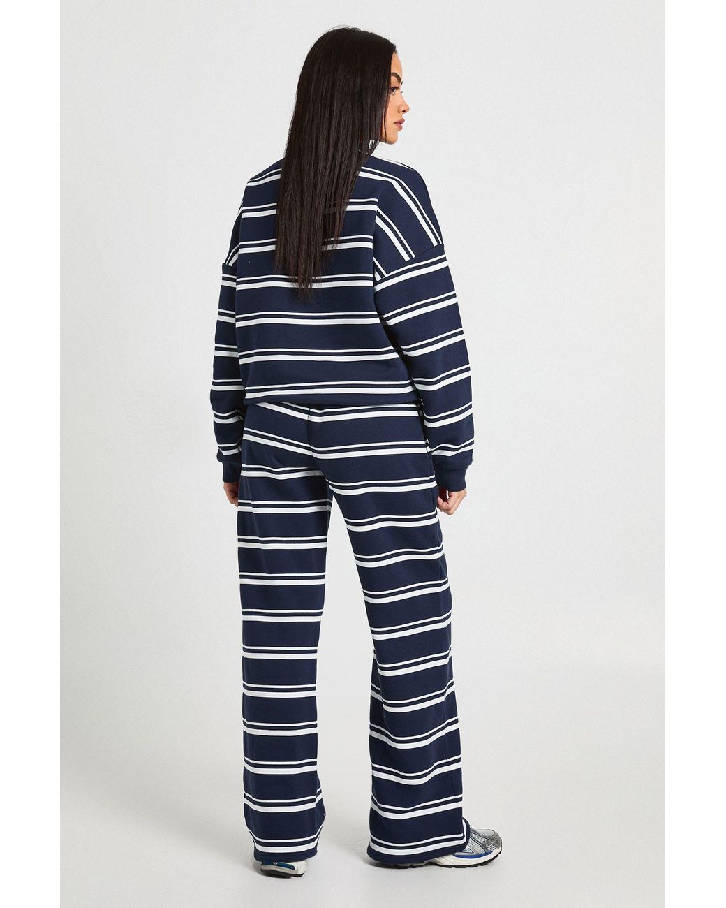 Boohoo Blue Stripe High Neck Cardigan Sweatshirt