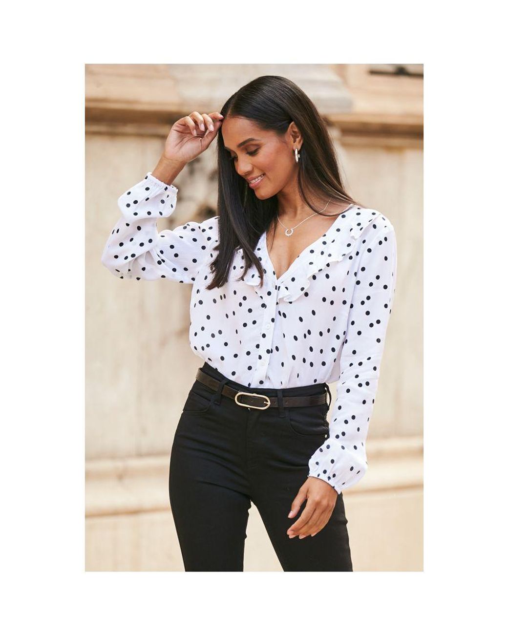 Sosandar White Chocolate Croc Effect Leather Waist Belt With Round Buckle