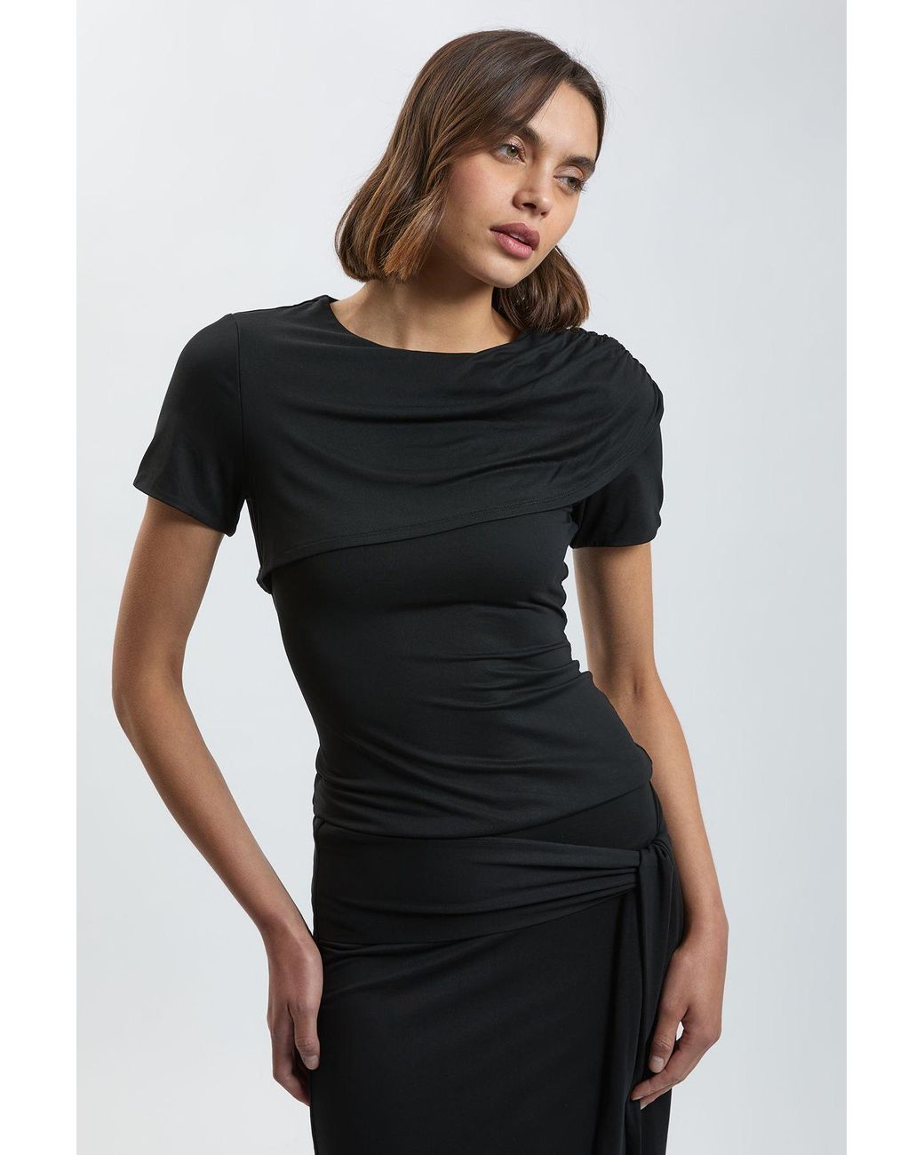 Karen Millen Black Viscose Jersey Wrap Overlay Top