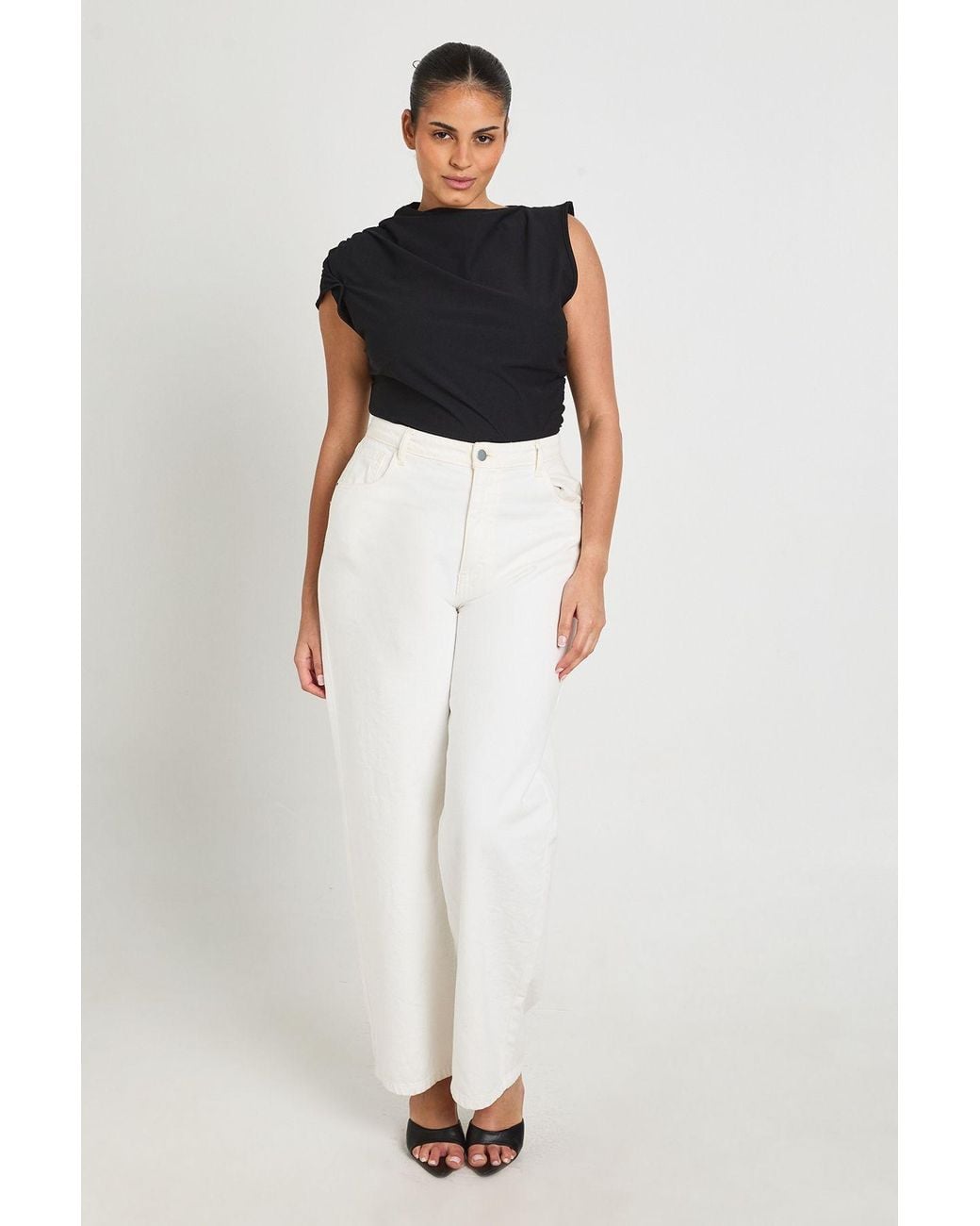 Boohoo Black Plus Ruched Grown On Neck Bodysuit
