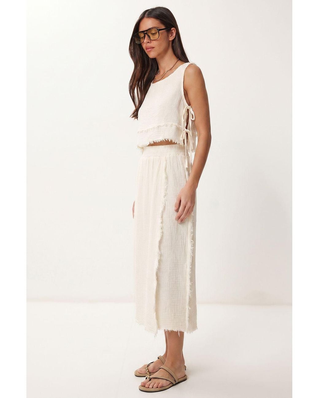 Happiness İstanbul Natural Cotton Sleeveless Blouse And Midi Skirt Set