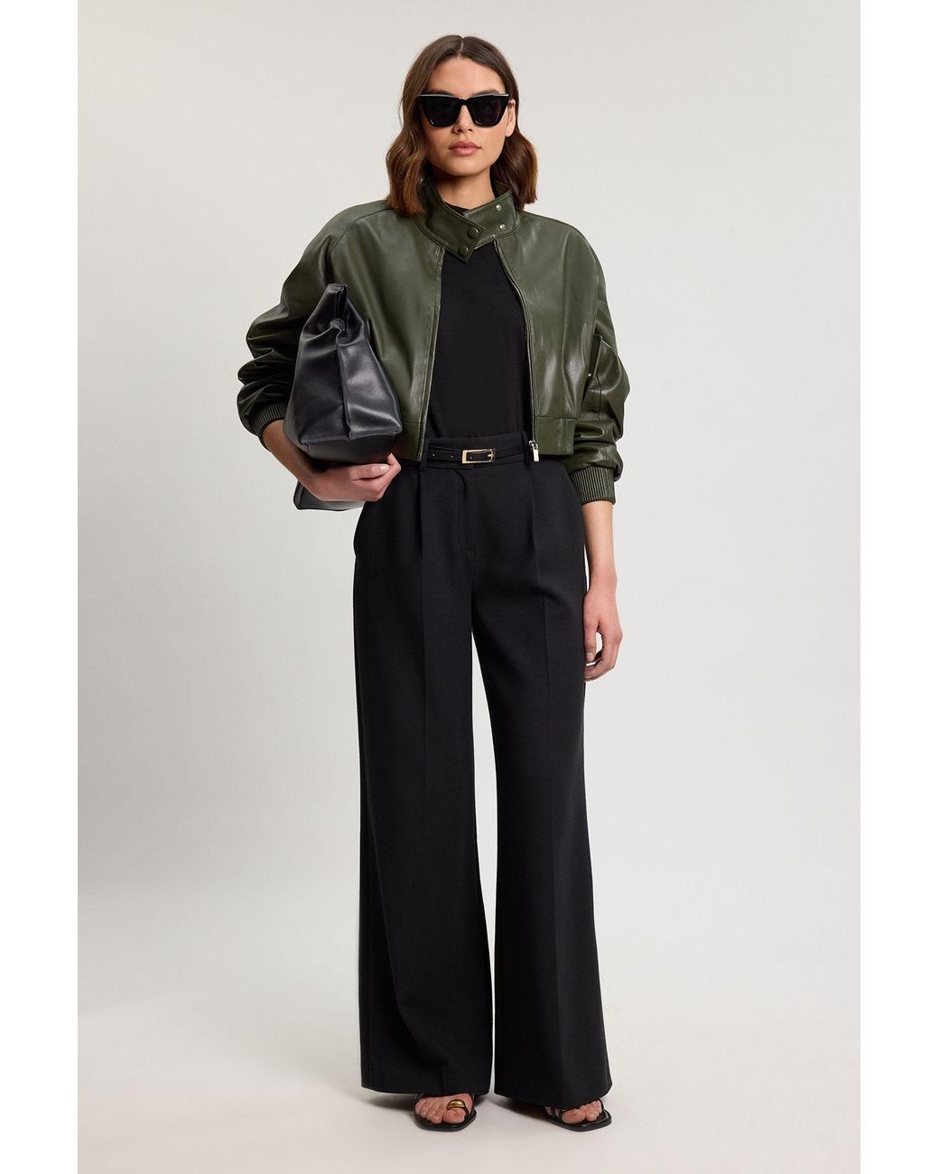 Karen Millen Blue Leather Bomber Jacket