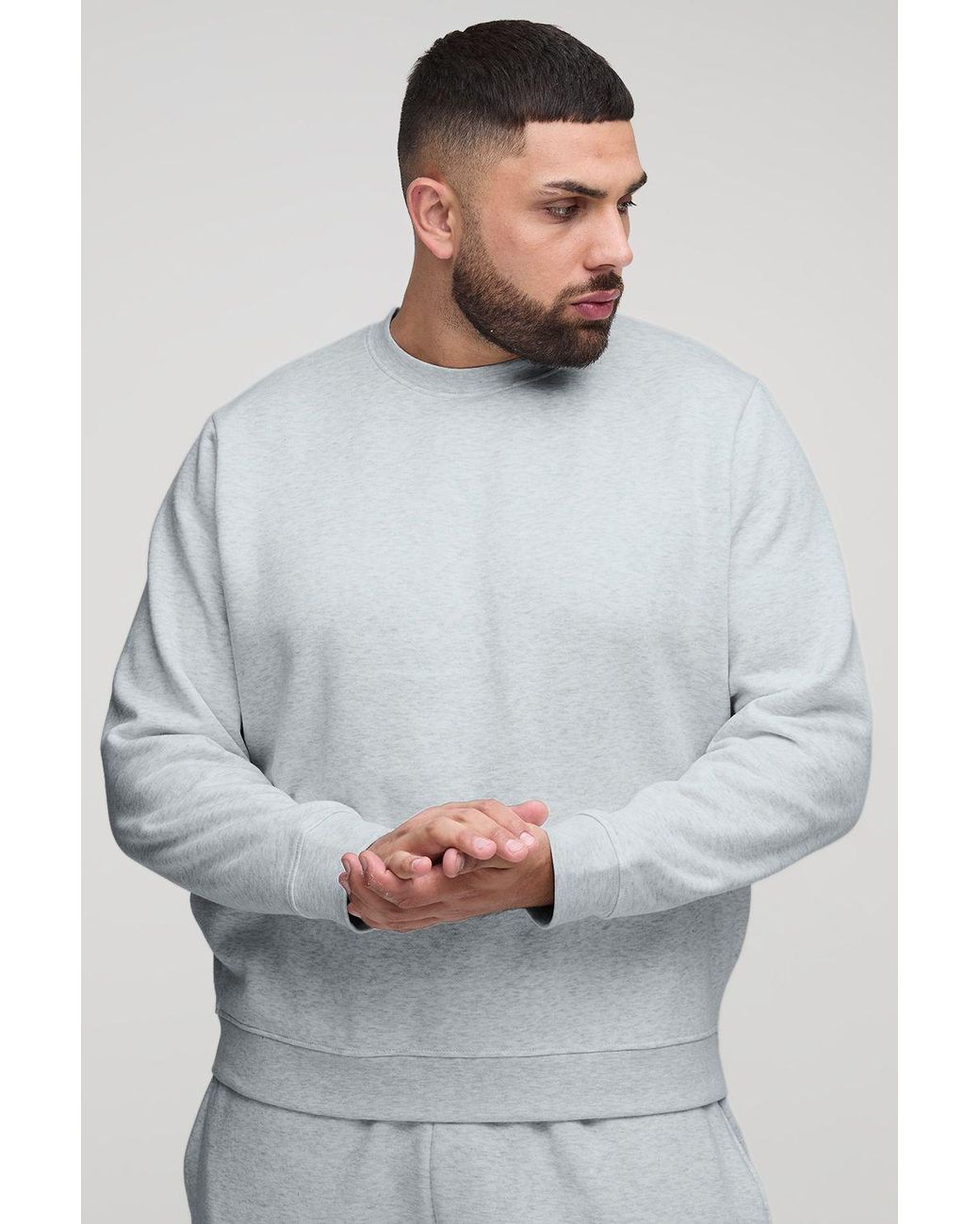 BoohooMAN Gray Plus Basic Regular Fit Crew Neck Sweatshirt for men