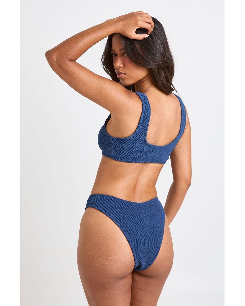 Boohoo Blue Textured High Leg Bikini Bottom