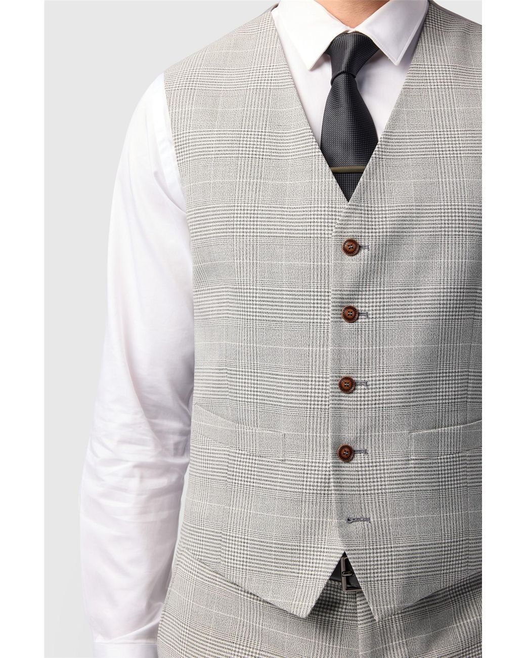 Antique Rogue Gray Single Breasted Five Button V-Neck Slim Fit Suit Waistcoat for men