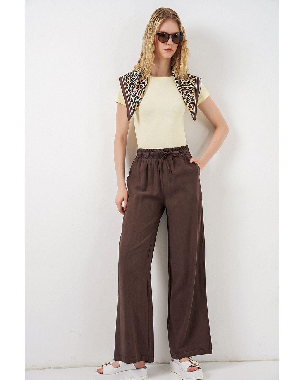 Bigdart Multicolor High Waist Wide Leg Trousers With Pocket