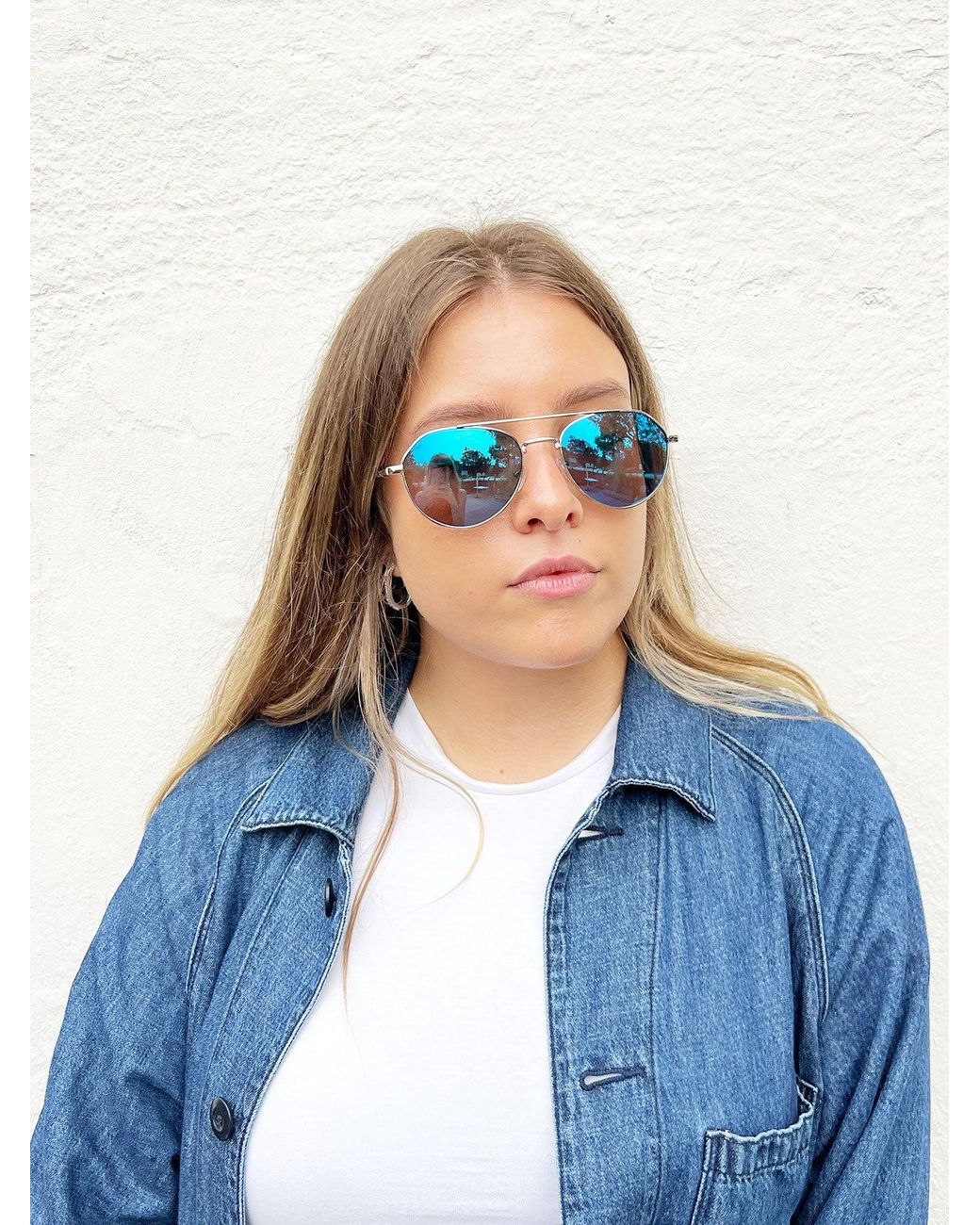 SVNX Blue Aviator Sunglasses With Mirrored Lenses Metal