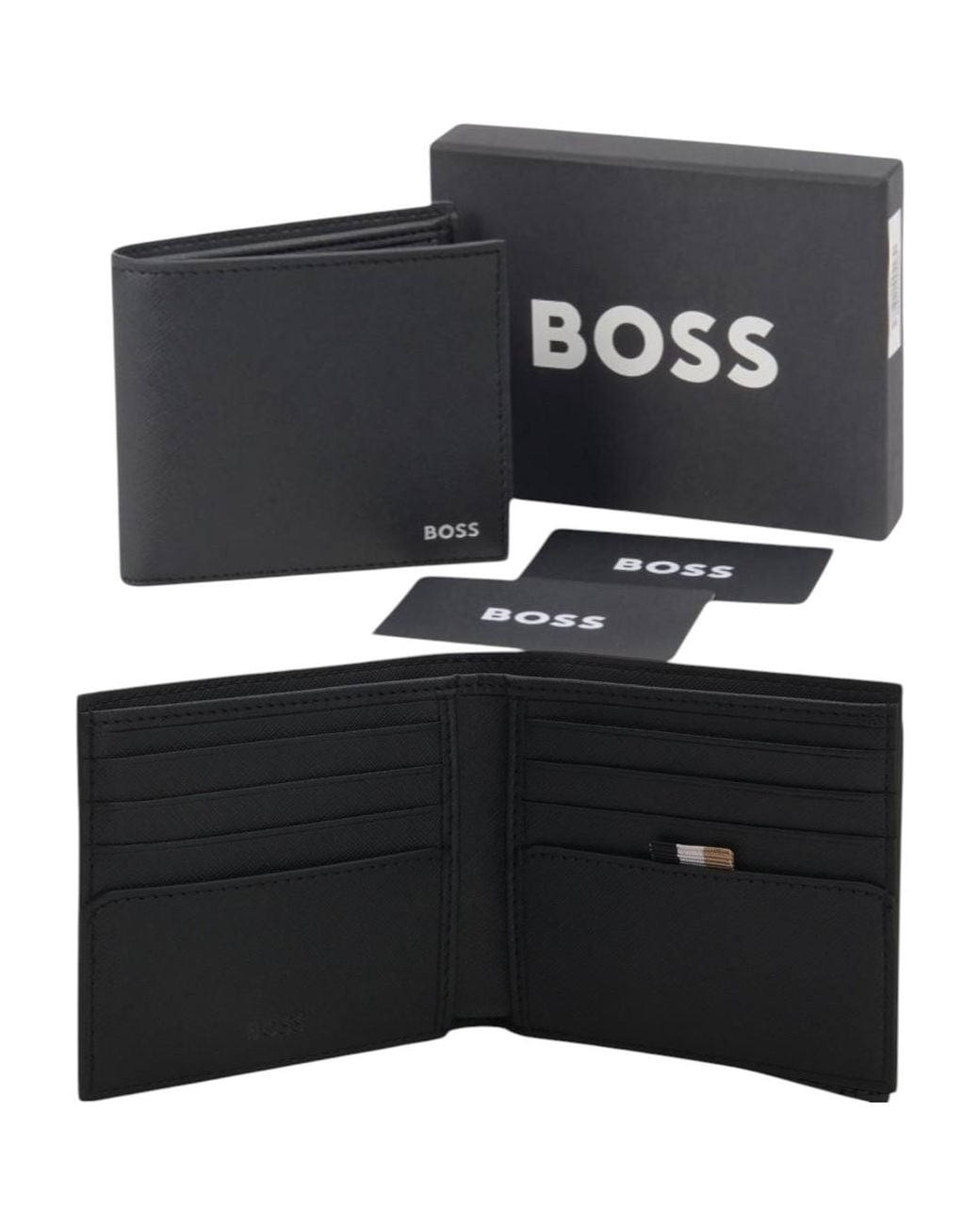 Boss Black Leather Wallet Zair_8Cc Bifold Credit Cardholder for men