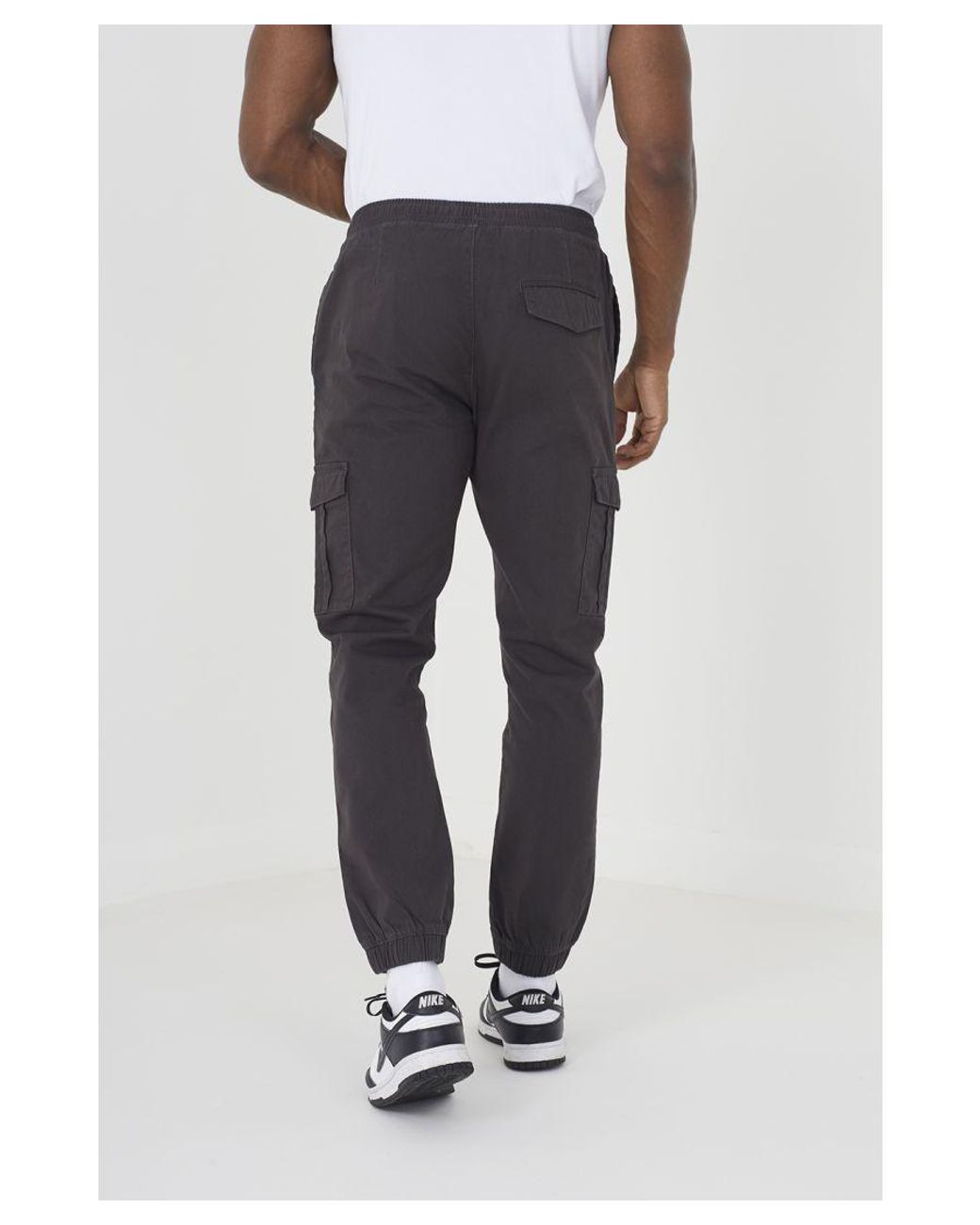 Brave Soul White 'Fine' Cotton Twill Cargo Trousers for men
