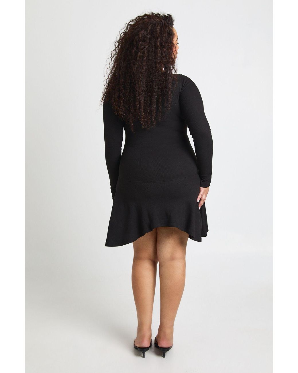 Boohoo Black Plus Rib Dropped Hem Skater Dress