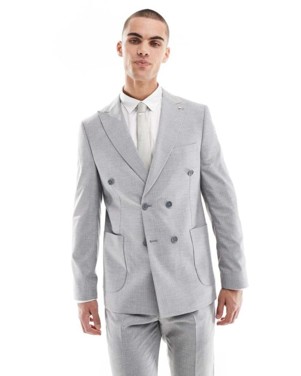 Shelby and Sons Gray And Double Breasted Slim Blazer for men