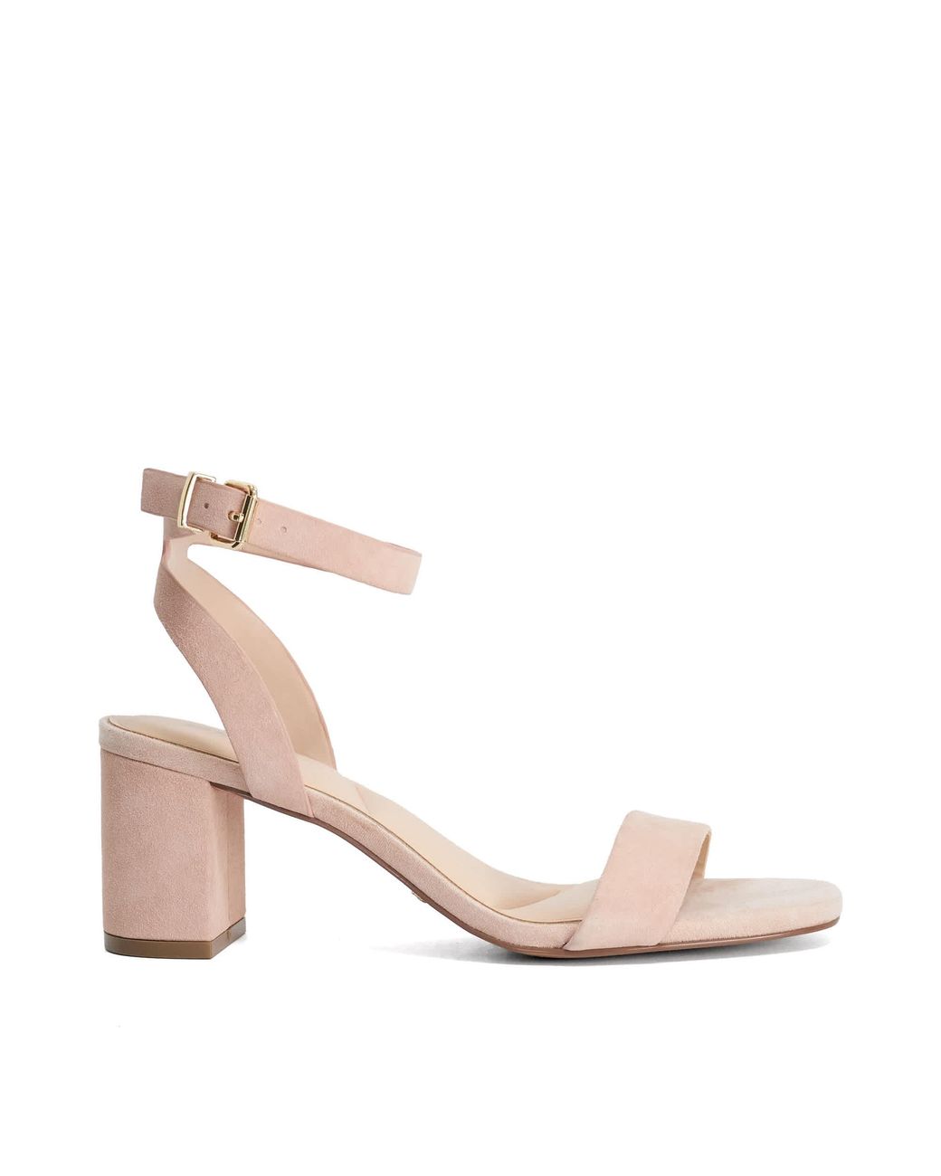 Dune Pink Medina Block Heel Ankle Strap Sandals
