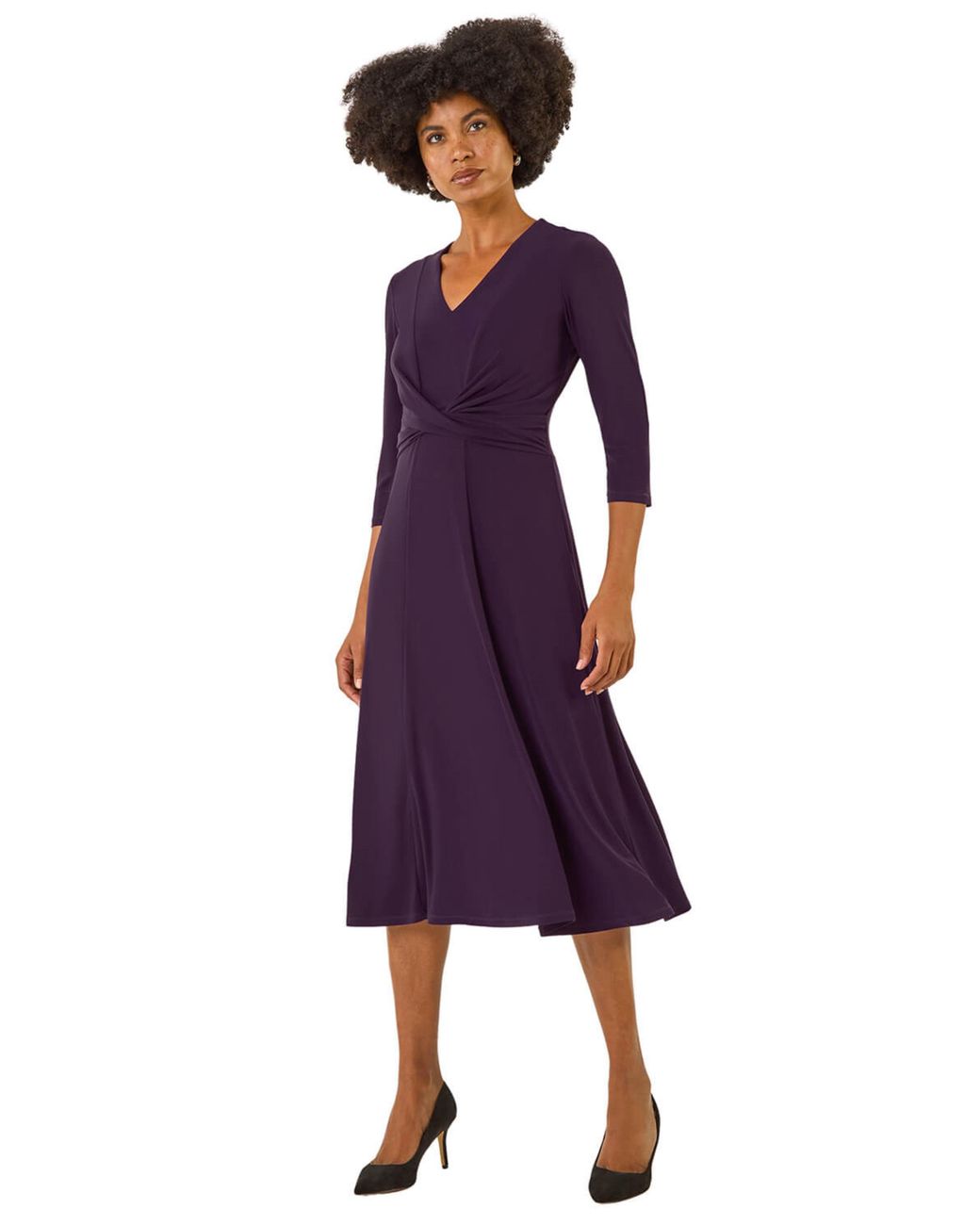 Roman Purple Stretch Crossover Midi Dress