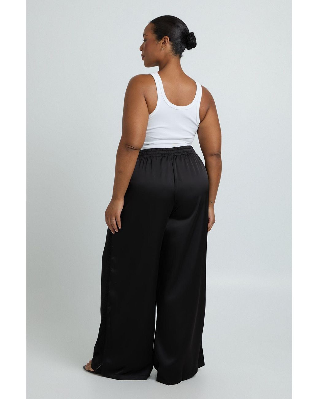 Boohoo Black Plus Satin Eyelash Trim Straight Leg Trouser