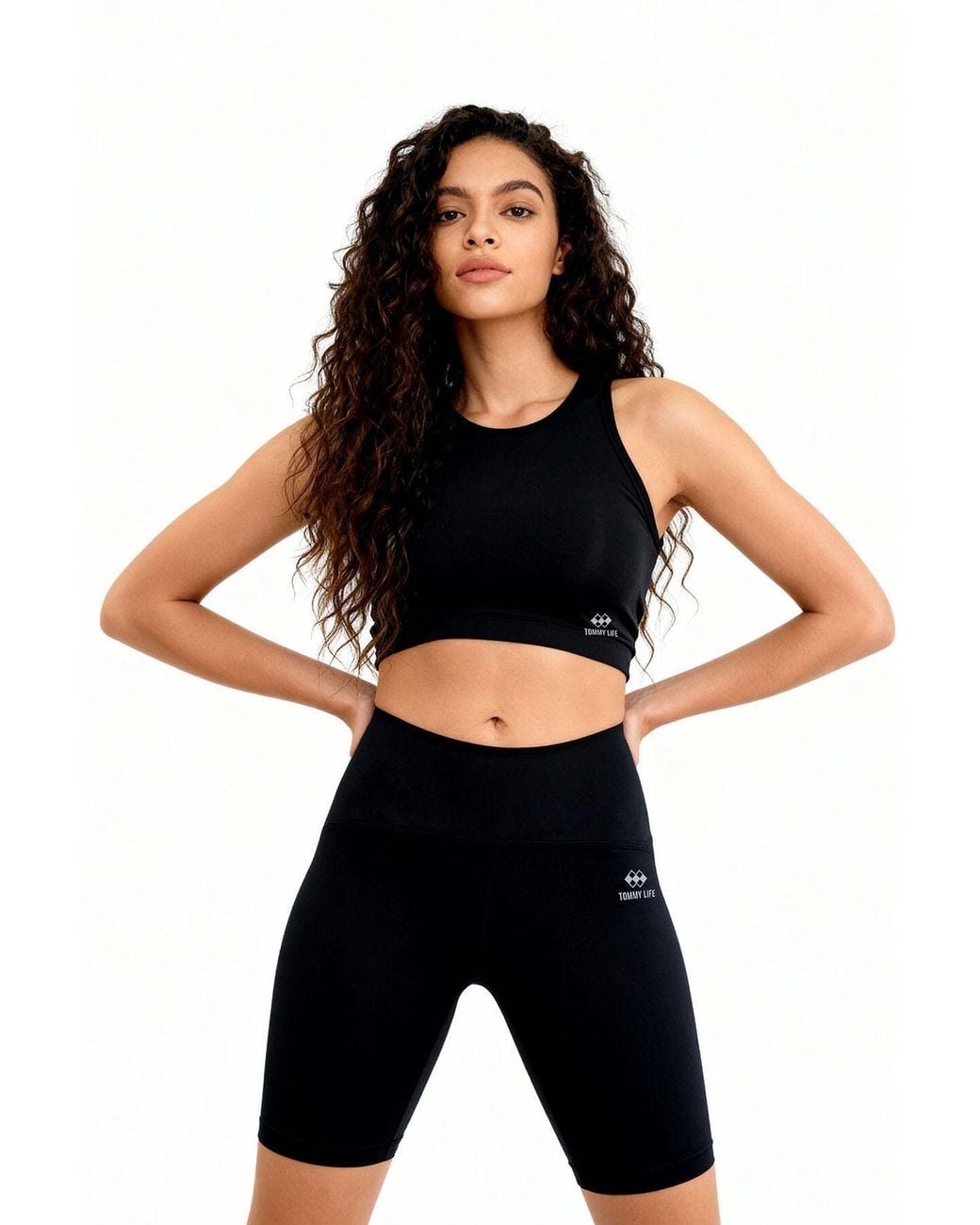 TOMMY LIFE Black Sleeveless Slim-Fit Active Set With Cycling Shorts