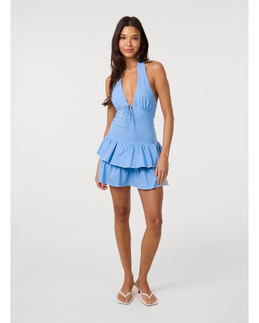 Pink Vanilla Blue Bengaline Keyhole Halter Neck Dress
