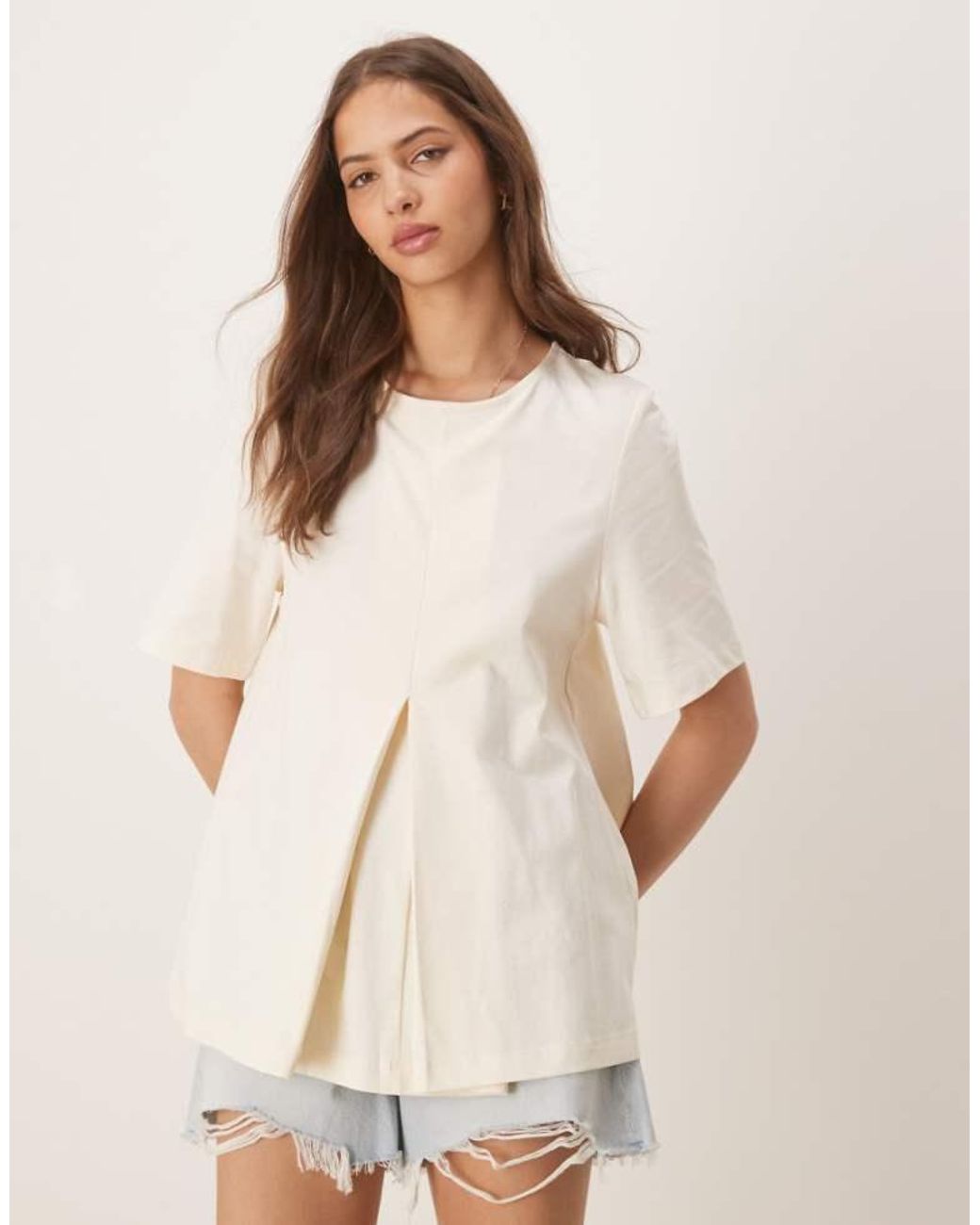 ASOS Natural Pleat Front Trapeze T-Shirt