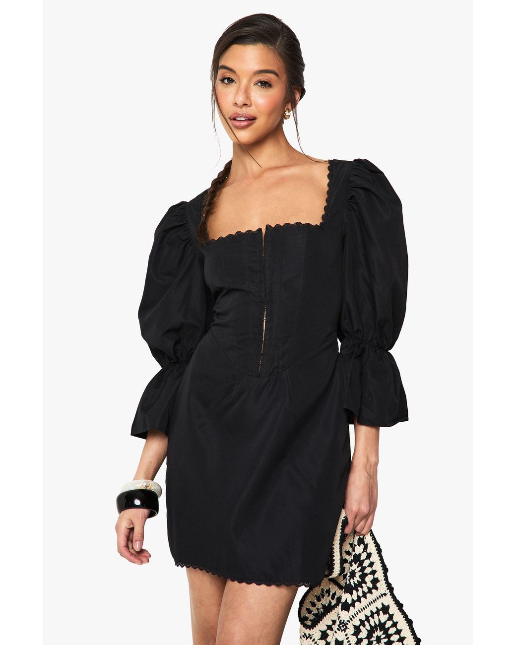 Boohoo Black Hook & Eye Corset Dress