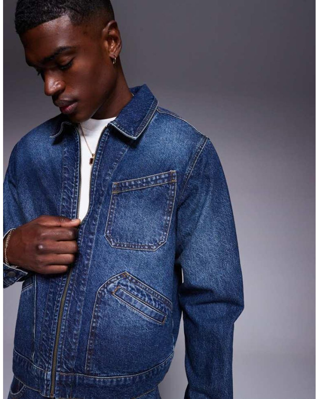 ASOS Blue Co-Ord Boxy Harrington Denim Jacket for men