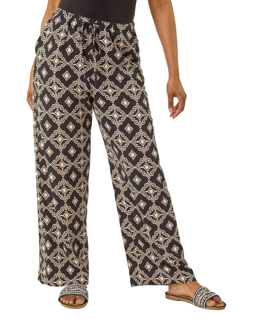 Roman Black Petite Geometric Trouser