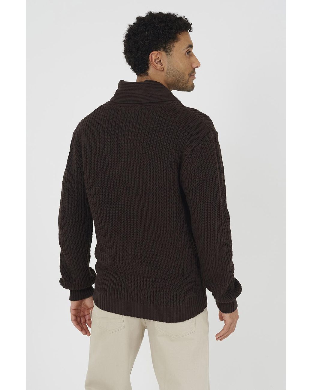 Brave Soul Black Shawl Collar Chunky Knit Cardigan for men
