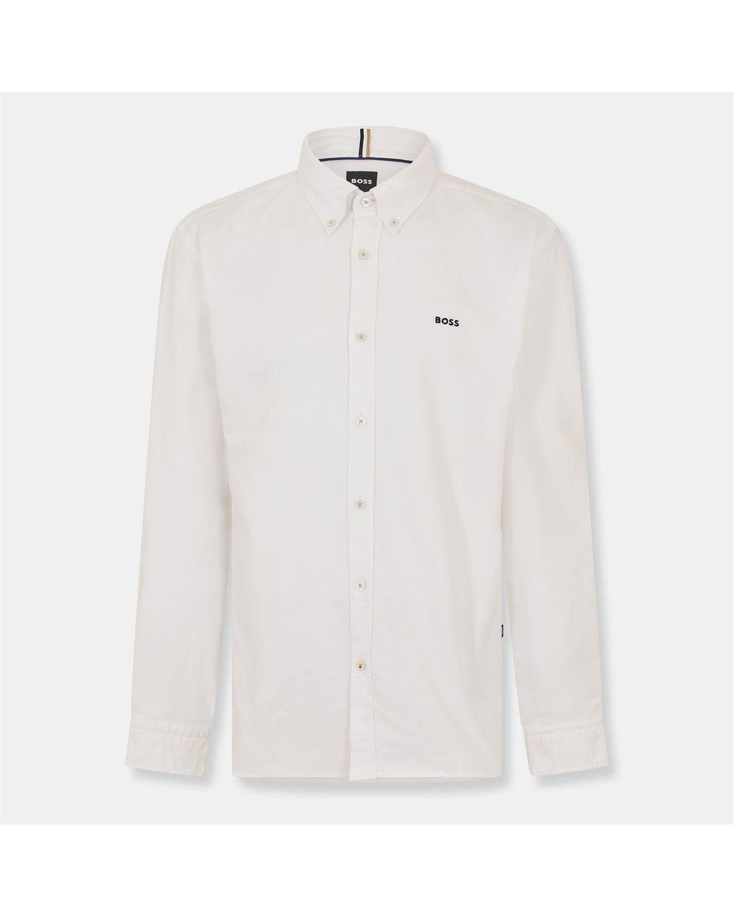 Boss White Embroidered Collared Neck Button Down Long Sleeve Shirt for men