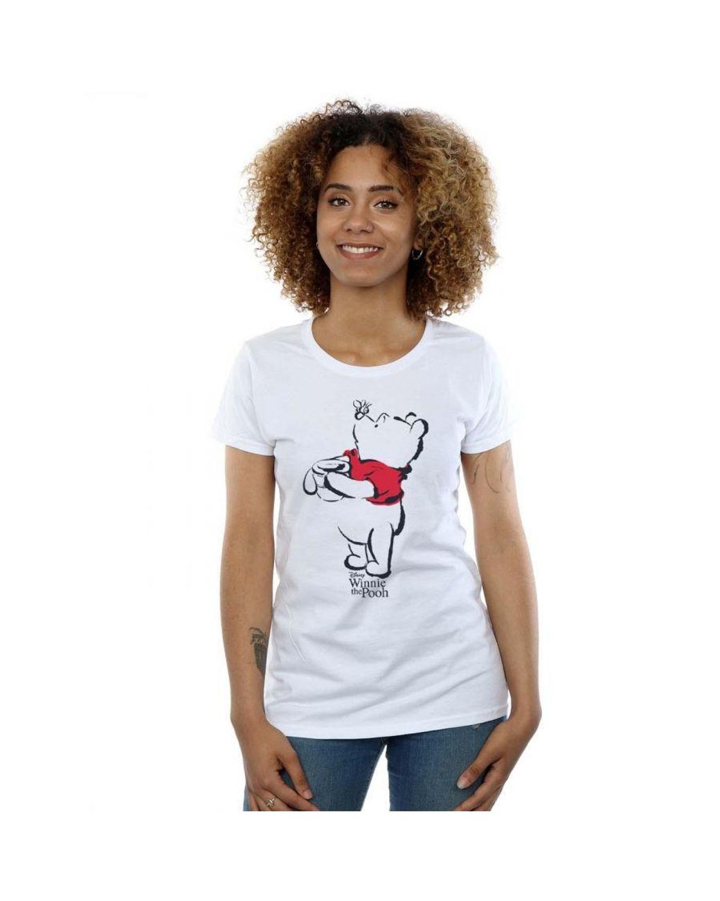 Disney White Ladies Winnie The Pooh Drawing Cotton T-Shirt