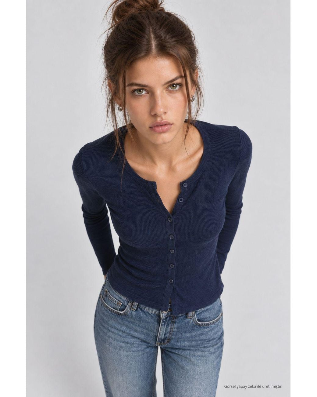 Happiness İstanbul Blue Slim Fit Ribbed Knit Cardigan