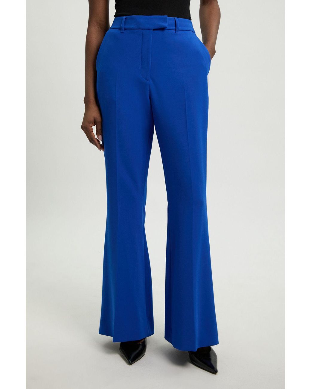 Karen Millen Blue Compact Stretch Tailored Straight Leg Trouser