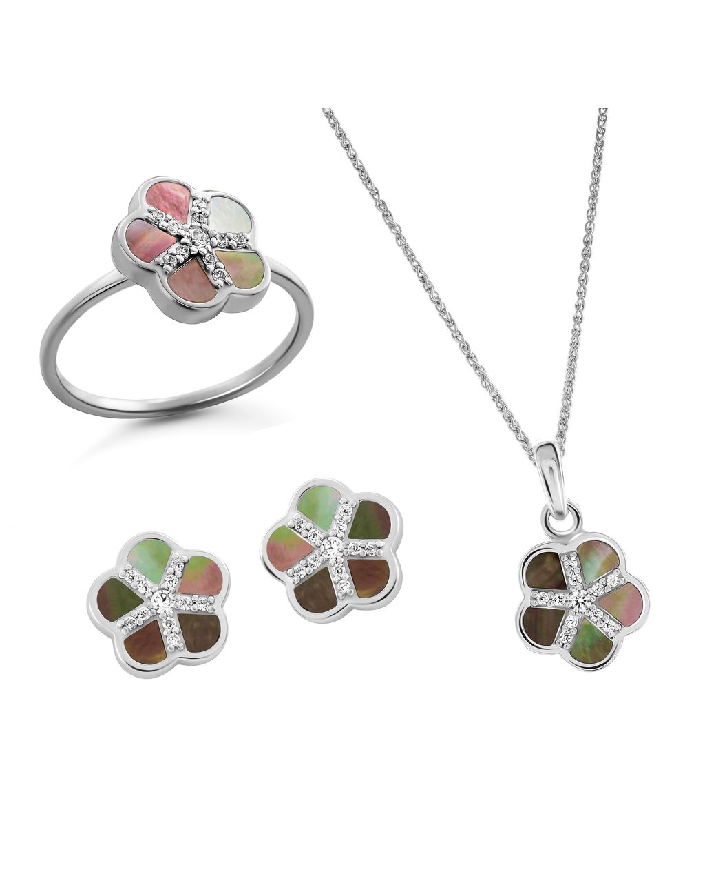 Orphelia Metallic 'Daisy' 925 Sterling Set: Necklace + Earrings + Ring