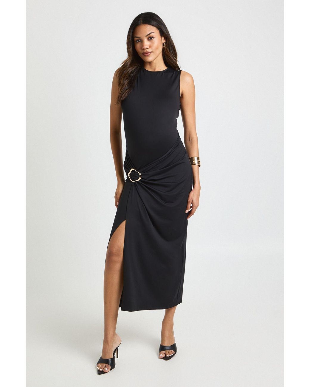 Boohoo Black Maternity Ruched Wrap Detail Midaxi Dress