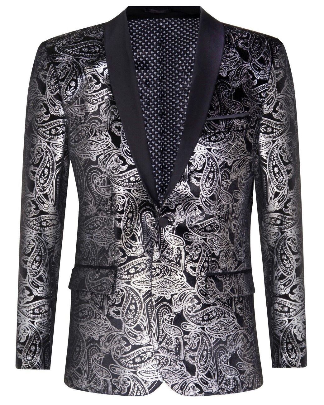 TruClothing Black Classic Paisley Velvet Tuxedo Dinner Jacket Tailored Blazer for men