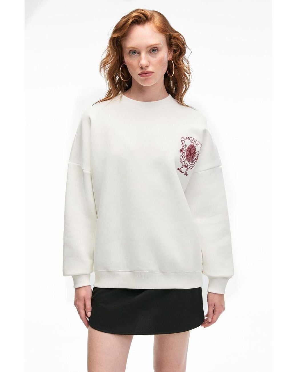 Grimelange White Oversized Crew Neck Sweatshirt