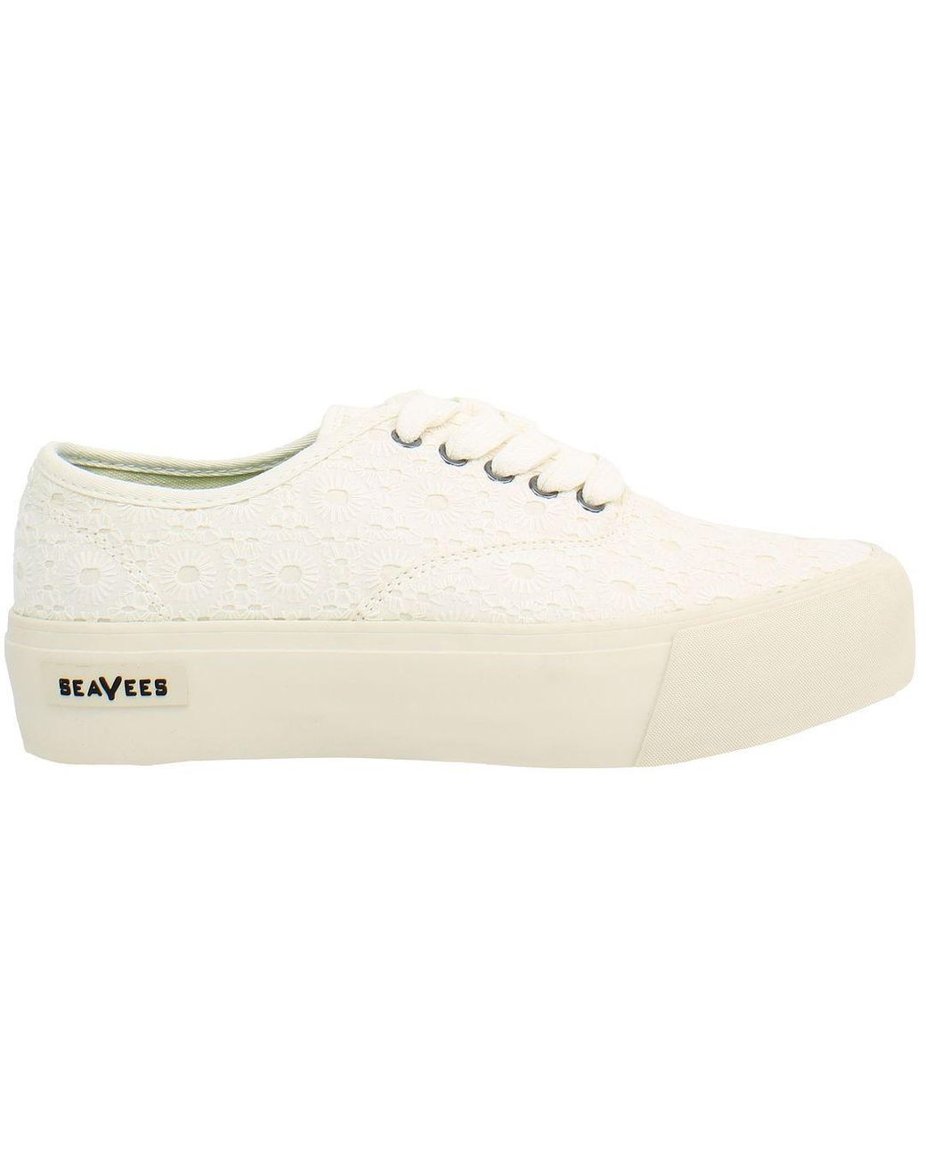 Seavees White Legend Platform Embroidery Shoes Canvas (Archived)