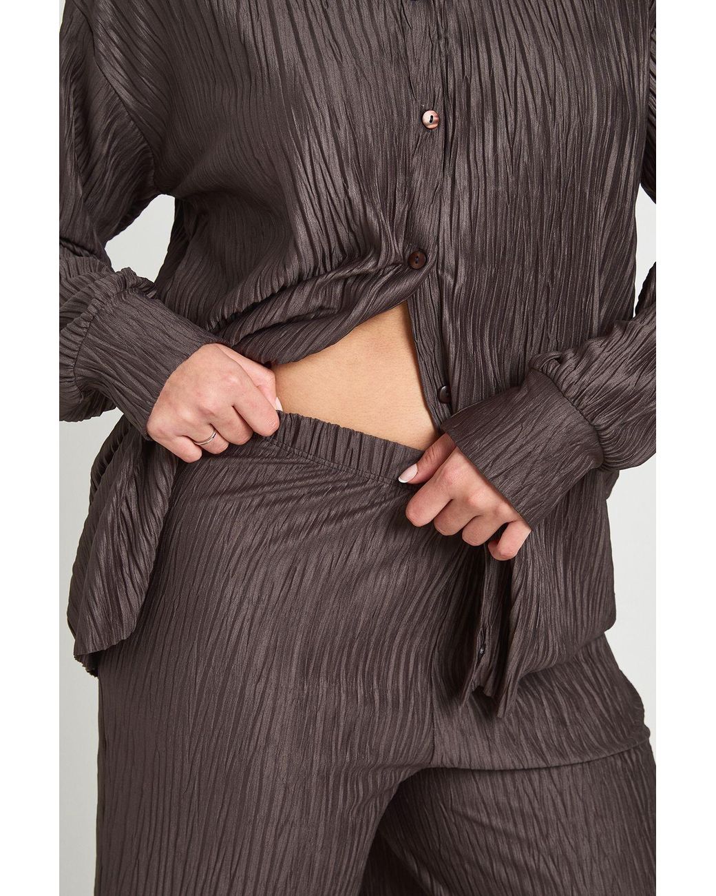 Boohoo Brown Plus Plisse Trouser