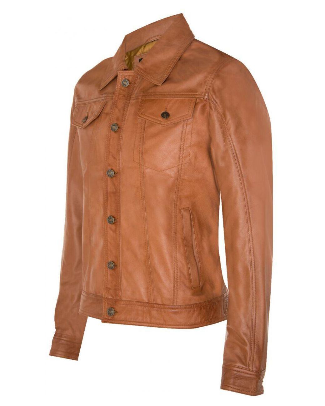 Infinity Leather Brown Trucker Slim Fit Shirt Jacket for men
