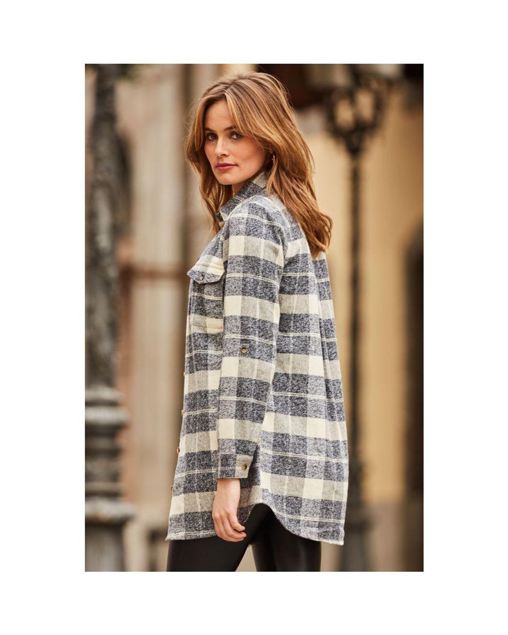 Sosandar Metallic Ivory Checked Soft Touch Shirt Cotton