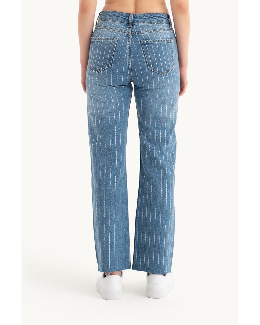 Hiccup Blue Striped Mid Rise Regular Fit Jeans