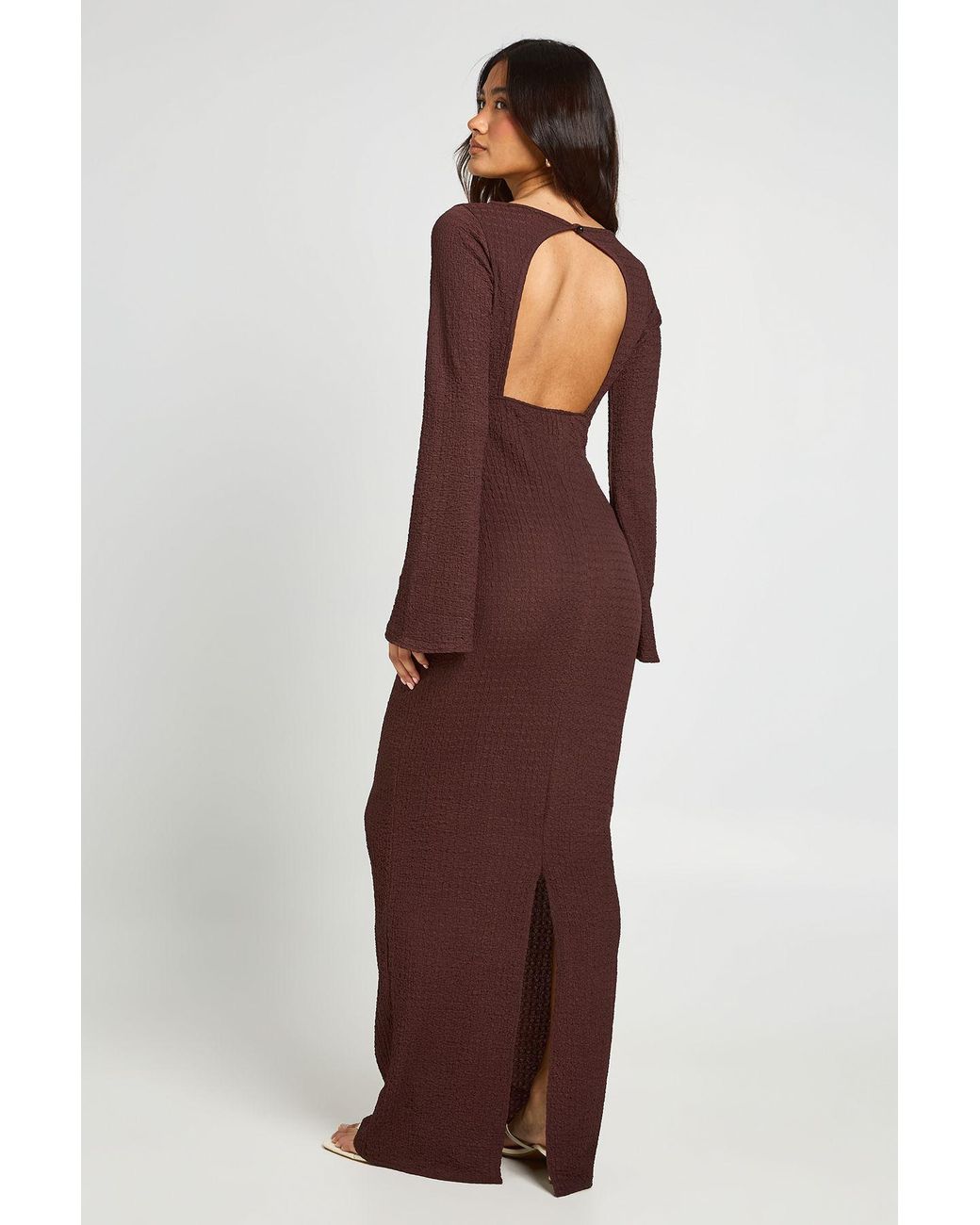 Boohoo Textured Open Back Flared Sleeve Maxi Dress