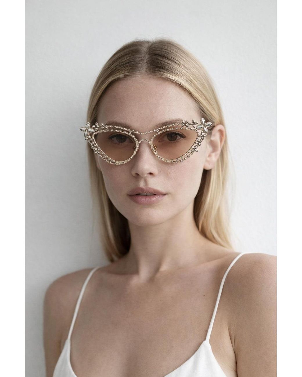 SVNX Natural Diamante Cat Eye Sunglasses